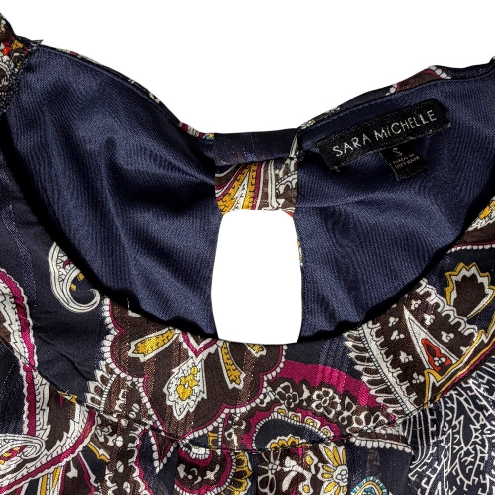 Sara Michelle Boho Metallic Paisley Blouse - Size Small - Picture 3 of 5